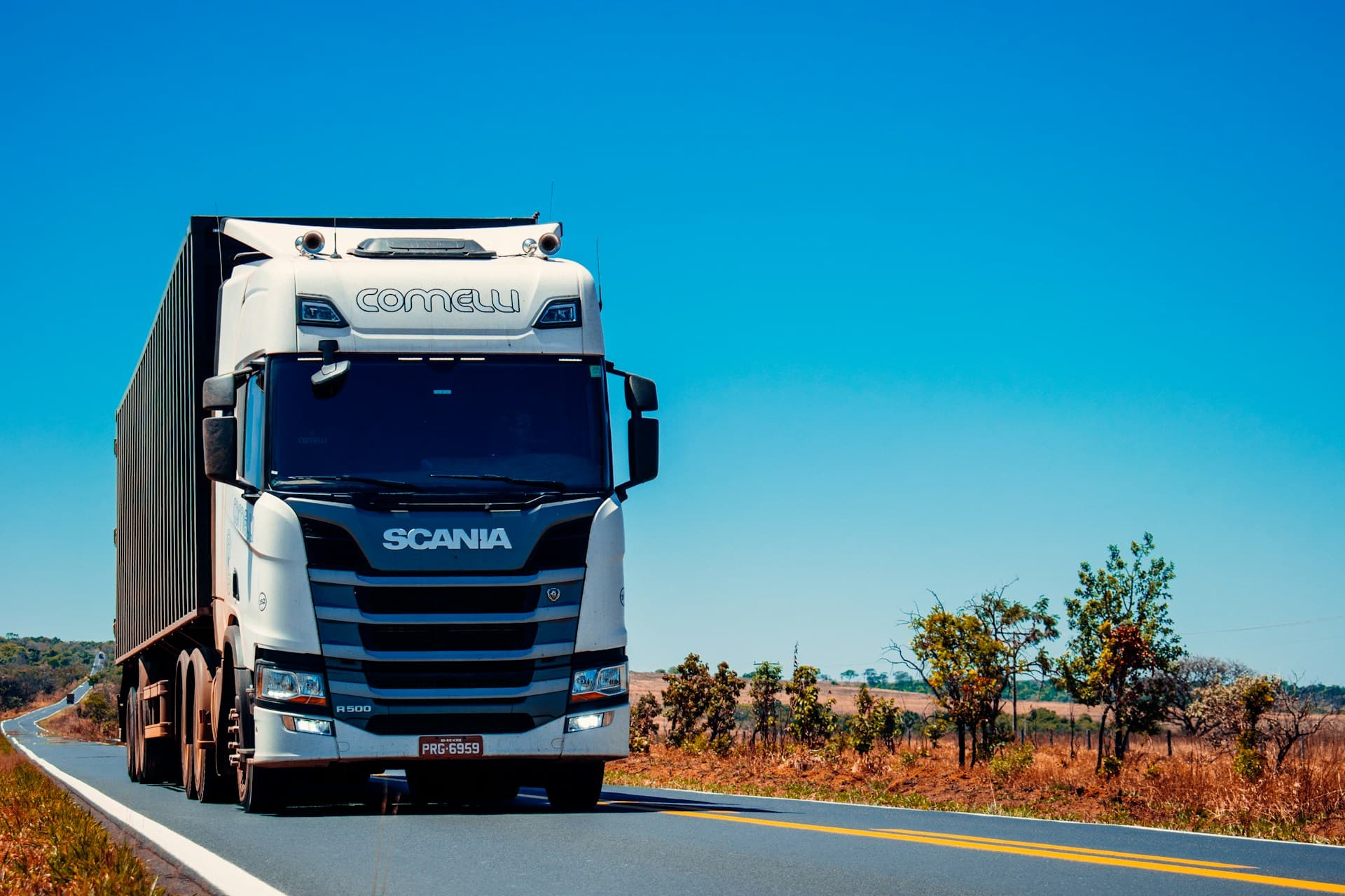 Commercial freight truck travelling on an open road